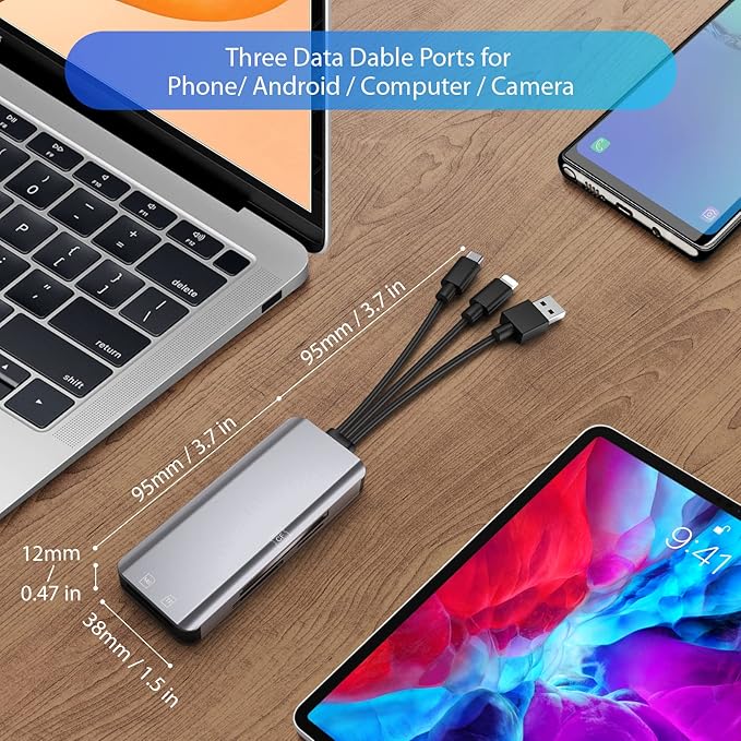 5-in-1 Multi Memory Card Reader,Aluminum SD/TF/CF/MS/M2/Cfast/Memory Stick Pro Duo/Micro SD Card Reader Adapter for i-Phone/i-Pad USB C and USB A Devices,No Application Required Plug and Play