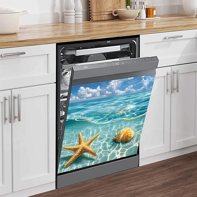 NYZE Dishwasher Magnets Cover, Dishwasher Magnetic Sticker Decorative, 23 x 26 Inch Reusable Dish Washer Cover for Dishwashers (Starfish & Seashell)
