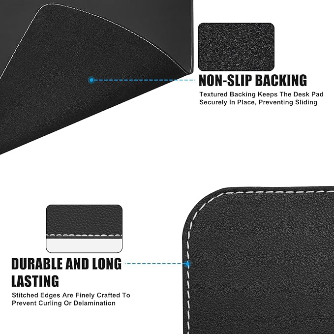 ERGO COLLECT Desk Mat with Lip & Reinforced Stitched Edge|Non-Slip Waterproof PU Leather Desk Pad|Ergonomic Keyboard Mouse Pad With edge Protector|for Office, Home, Study(23.6" x 16.5",Black)