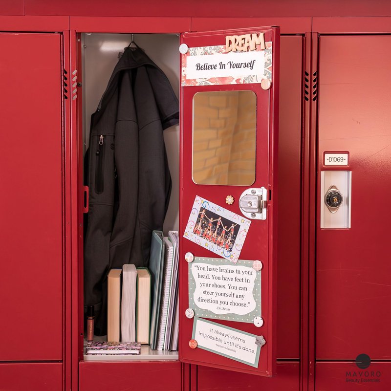 Mavoro 7x9 Magnetic Locker Mirror | Acrylic - Unbreakable | Sleek Frameless | Glassless Safety | Suitable for School lockers, Refrigerators, Locker Accessories, Office cabinets (2 Pack)
