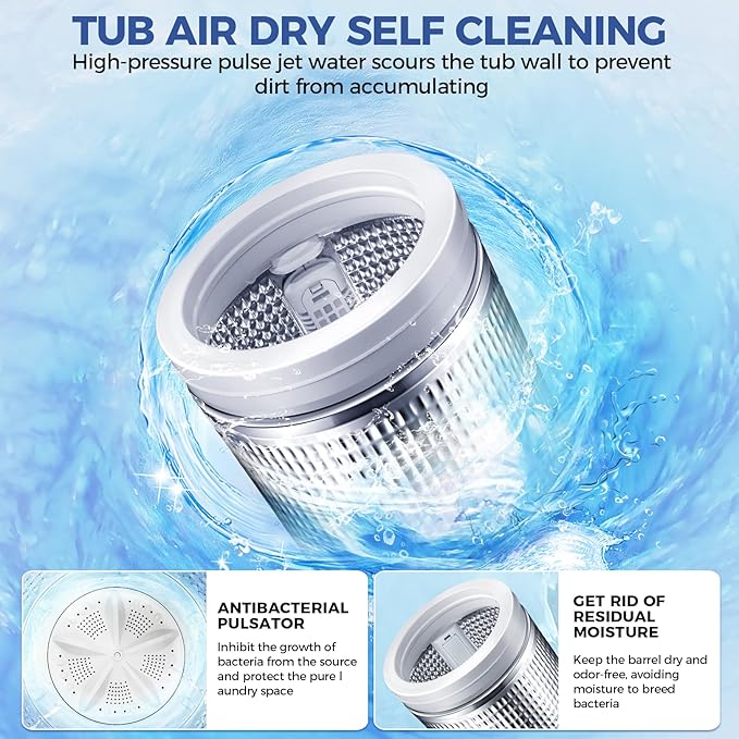 Nictemaw Portable Washing Machine 17.8Lbs 2.4 Cu.ft Full Automatic Washer Machine with 10 Programs and 8 Water Levels Small Washing Machine for Apartment, Rv, Home, Glass Cover