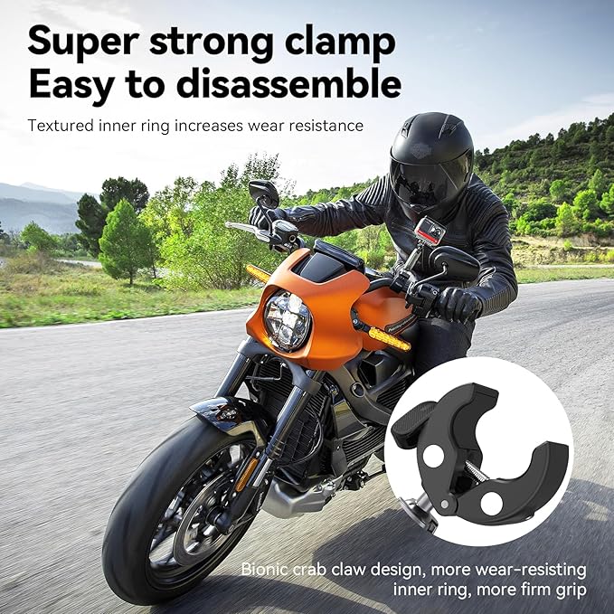 TELESIN Super Clamp Camera Mount with 360° Dual Ball Head, Bike/Bicycle/Motorcycle Handlebar Mount for GoPro Mission 1 PRO/DJI Osmo Pocket 4 3/ DJI Action 6 5 4/ Insta360 Luna Ultra/Xtra Muse Camera