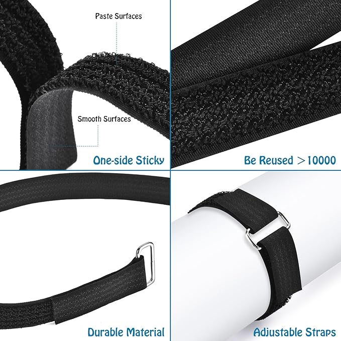 Nettbe 1"x39.4ft Hook and Loop Straps with 60 Buckles Adjustable Cut-to-Length Cable Ties Roll- Reusable Nylon Fastening Tape Cable Straps for Storage or Organization (1in x 39.4ft)