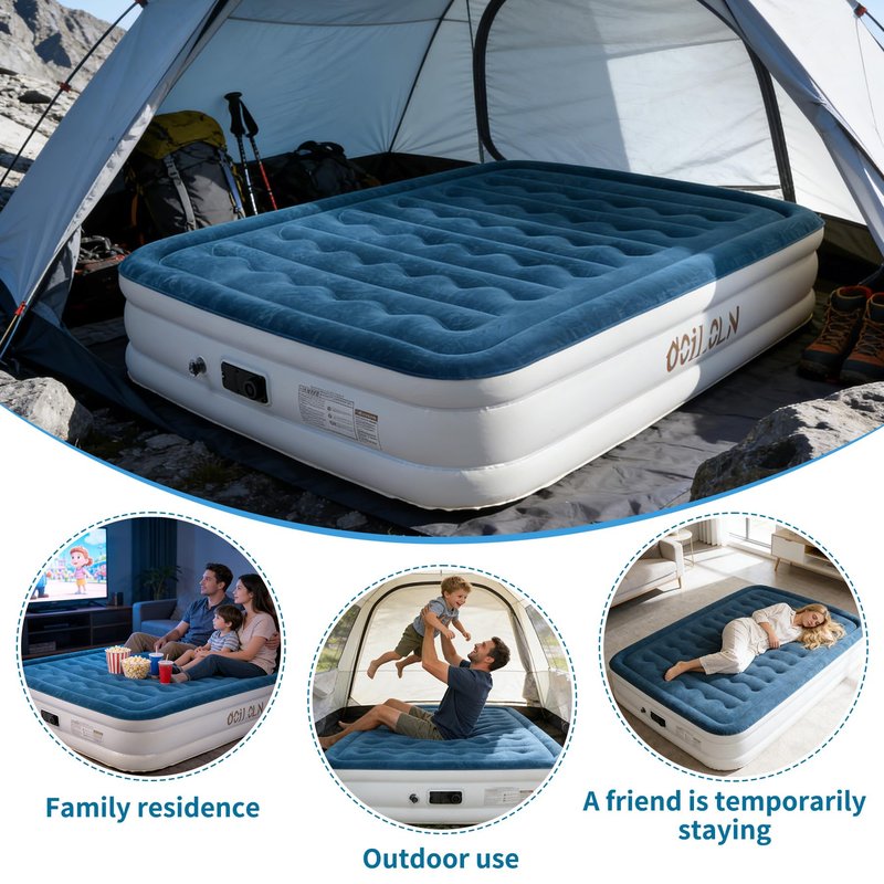 ooiloln air Mattress Queen with Built in Pump 14 Inch Portable Inflatable Mattress Deluxe Flocking Inflatable Mattress for Temporary Guest Accommodation, Camping, and Home use MAX is 660 pounds