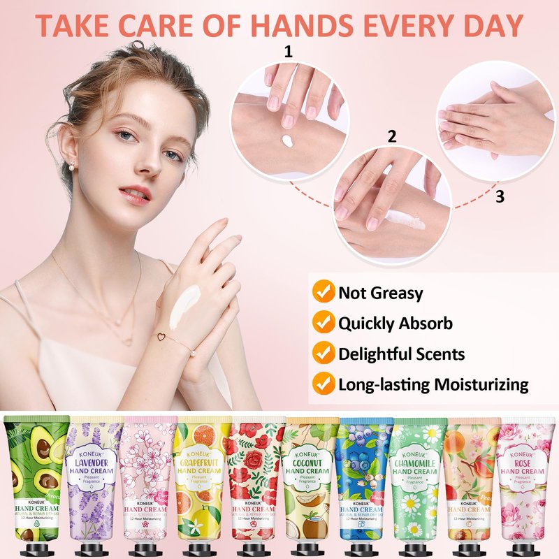 KONEUK 112 Pack Moisturizing Hand Cream Set, Bulk Gifts for Women, Hand Lotion Travel Size for Dry Cracked Hands, Mini Hand Cream for Teacher Appreciation Gifts, Graduation Gifts, Birthday Gifts
