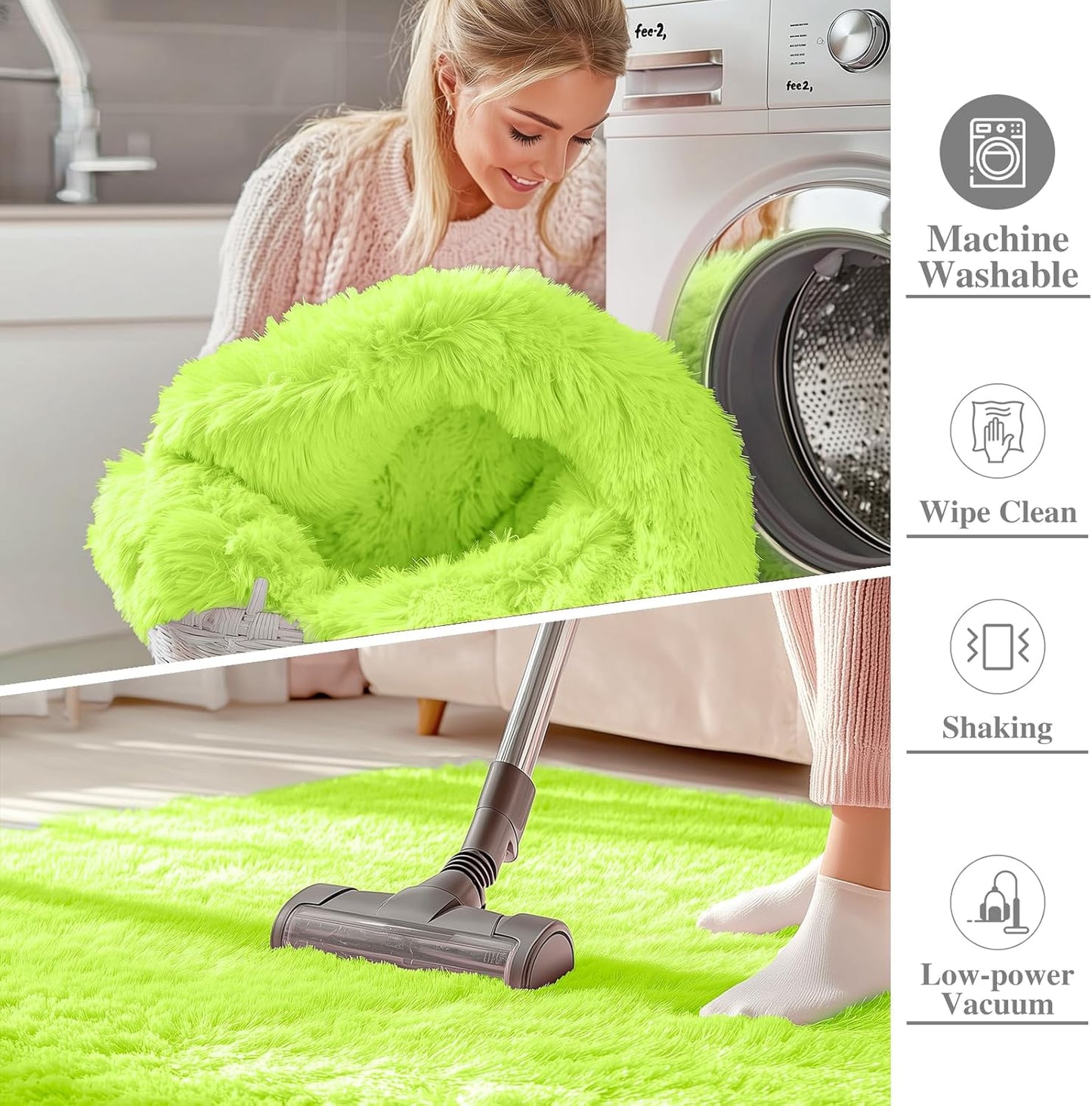 OLANLY Soft Fluffy Shaggy Runner Rugs - Machine Washable Indoor Carpet for Hallway & Bedroom | Lime Green