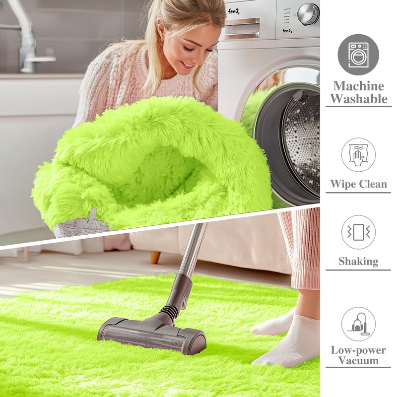 OLANLY 3x5 Machine Washable Small Bedside Rug, Soft Fluffy Shaggy Rugs for Living Room, Bedroom, Indoor Floor Carpet for Kids Girls and Boys, Preppy Dorms, Nursery, Home Decor Aesthetic, Lime Green