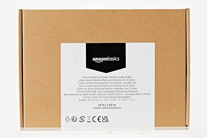 Amazon Basics 3.5mm Male to Female Stereo Audio Extension Cable for Headphones with Gold Plated Connectors, Aux Cord Extender, 25 Foot, Black