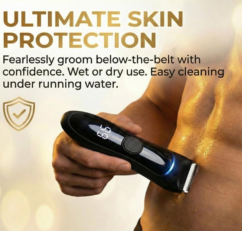 Bekhic Manscape Groin & Body Hair Trimmer for Men – Waterproof Pubic Hair Shaver & Ball Groomer with LED Light – No-Nick Ceramic Blade, 90-Min Runtime, Cordless Wet/Dry Clipper for Sensitive Skin