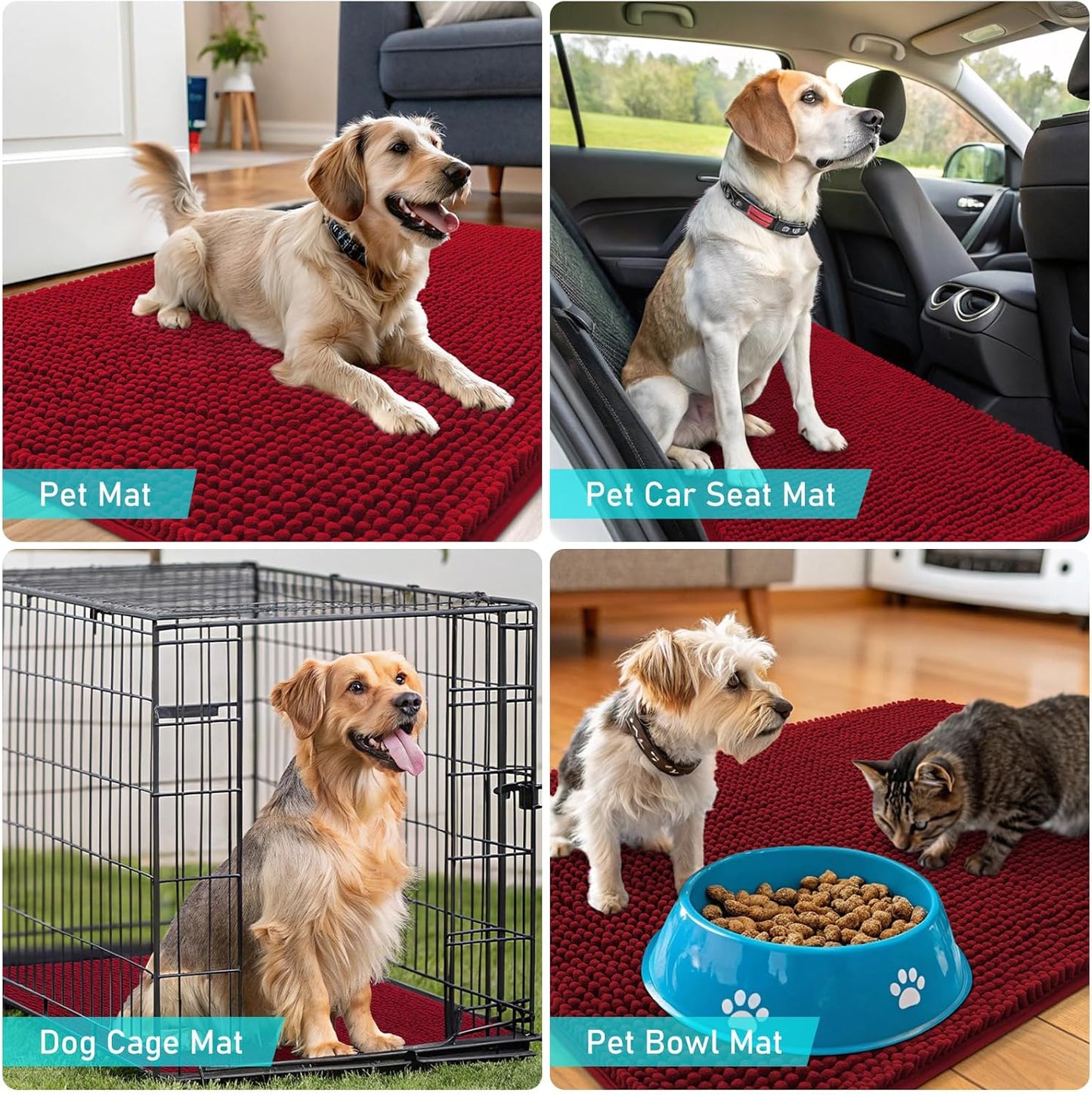 OLANLY Dog Door Mat - Absorbent Non-Slip Washable Chenille Mat for Muddy Paws | 59x20 Inches, Red