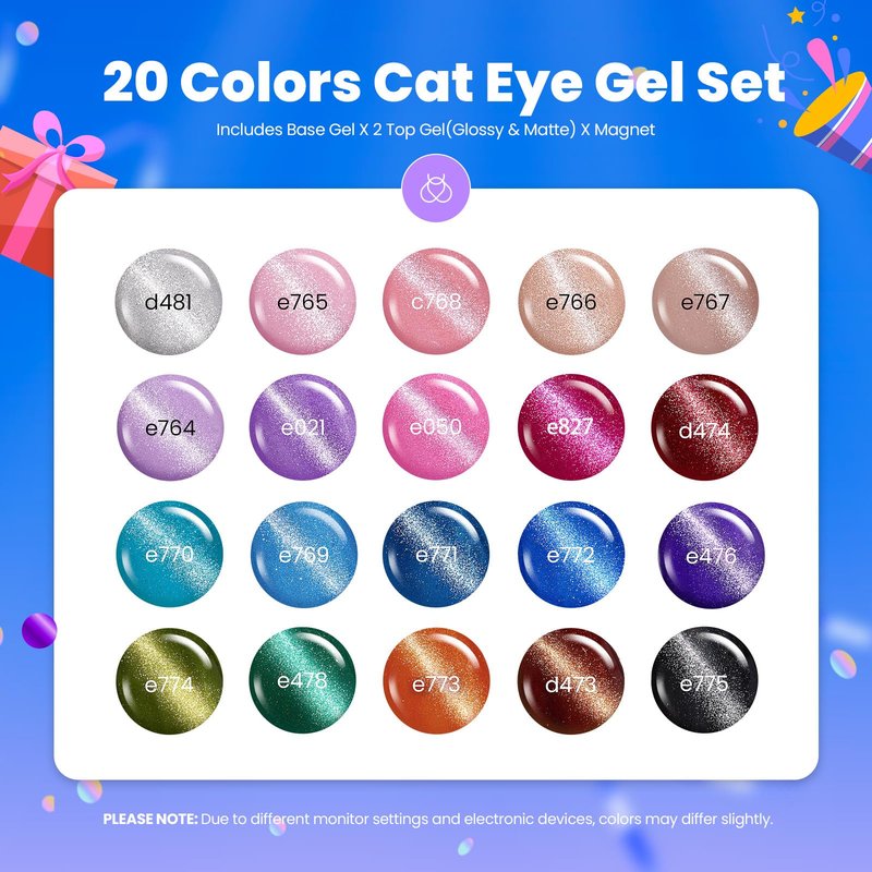 Beetles Cat Eye Gel Nail Polish Set - 20 Colors Nude Pink Green Blue Purple Brown Black Cat Eye Nail Polish Kit with Magnet Base Coat Glossy Matte Top Coat Soak Off UV Salon DIY Gift for Women