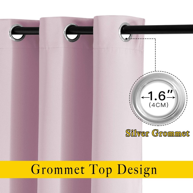 NICETOWN Kitchen Room Darkening Curtains and Drapes - Triple Weave Energy Saving Thermal Insulated Solid Grommet Room Darkening Panels for Patio (1 Pair, 46 inches by 72 Inch, Baby Pink)