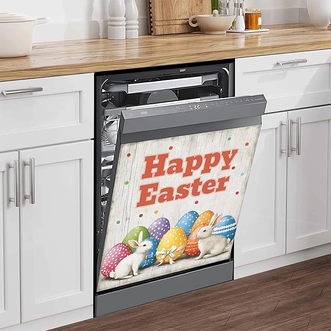 NYZE Happy Easter Dishwasher Magnets Cover, Bunny Dishwasher Magnetic Sticker Decorative, Reusable Dish Washer Cover for Dishwashers (Bunnies & Eggs)