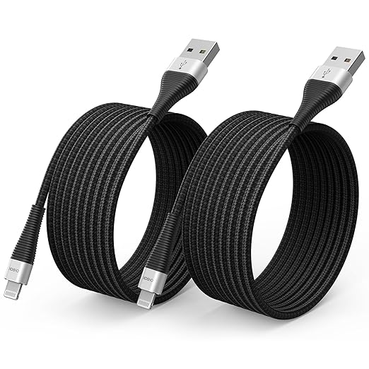 Extra Long iPhone Charger Cord 10FT 2Pack, Apple MFi Certified USB A to Lightning Cable Braided Fast Charging Cord Compatible with iPhone14/13/12/11 Pro Max/XS Max/SE/XR/X/8 Plus/7/6/5, iPad - Black