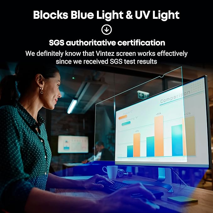 VINTEZ 27 inch Blue Light Blocking Screen Protector Panel for 16:9 Widescreen Computer Monitor and Laptop - PC Anti-UV Eye Protection Filter Film - Anti-Scratch Diagonal Frame Shield [2 Pack]