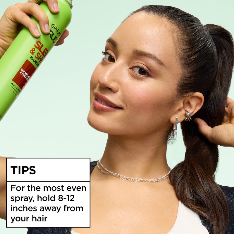 Garnier Fructis Style Sleek and Shine Anti-Humidity Hairspray, Ultra Strong Hold, Frizz Protection 8.25 Oz, 3 Count (Packaging May Vary)