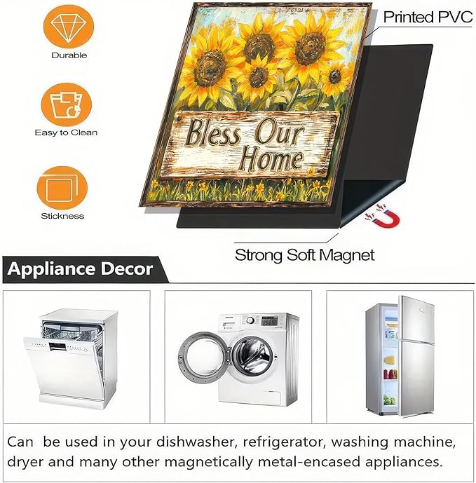 Dishwasher Magnet Cover Sunflower Vintage Wood Grain Dishwasher Magnet Decoration Flower Sunflower Dishwasher Magnet Decorative for Spring Summer Kitchen Refrigerator Cover 23x26 Inch