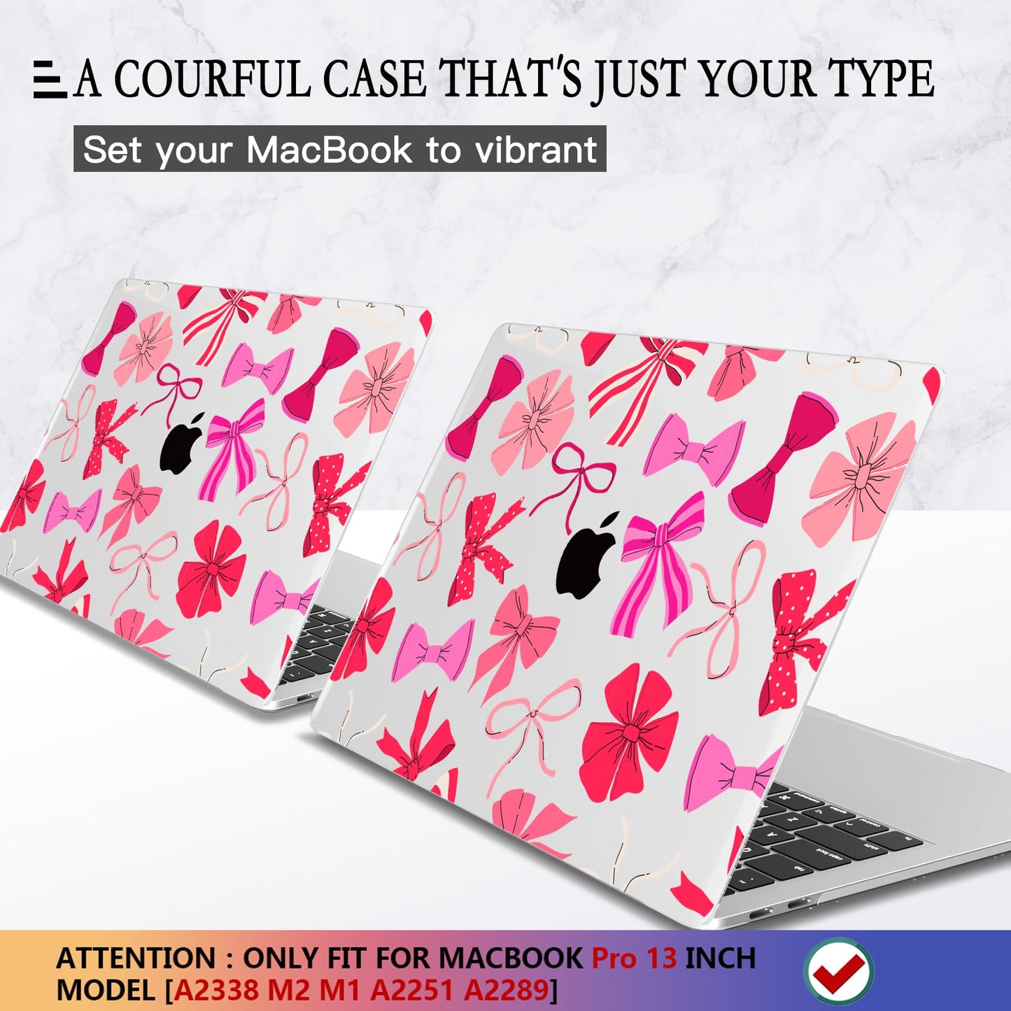 CISSOOK Compatible with MacBook Pro 13 inch 2025-2016 Release M2 M1 Chip A2338 A2251 A2289 A2159 A1989 A1706 Model, Plastic Hard Shell Case with Keyboard Cover&Screen Protector, Pink Bows