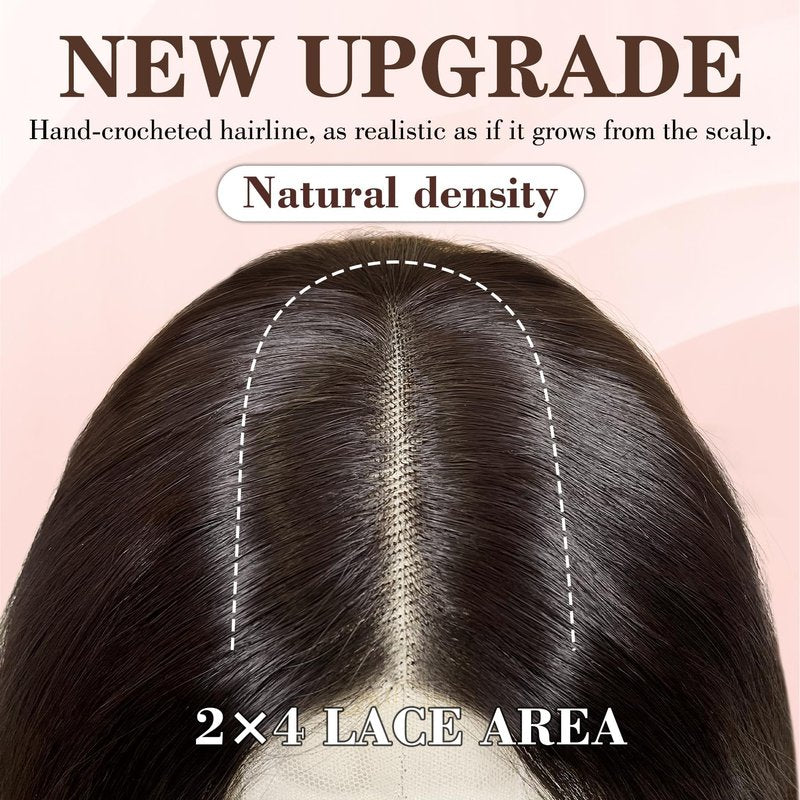 NAYOO Long Dark Brown Mixed Chestnut Wavy Wig for Women 26 Inch Middle Part Lace Hairline Curly Wavy Wig Natural Looking Synthetic Heat Resistant Fiber Wig for Daily Party Use
