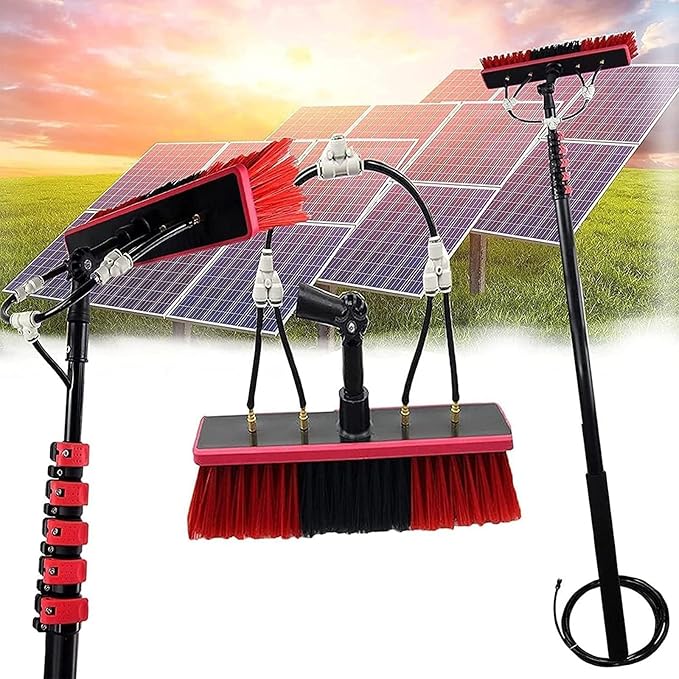 Telescopic Water Fed Pole Window Cleaner Kit - 20M Water Supply Hose, 30cm Brush Head, Extendable Roof Cleaner for Conservatories, Efficient Cleaning Tools