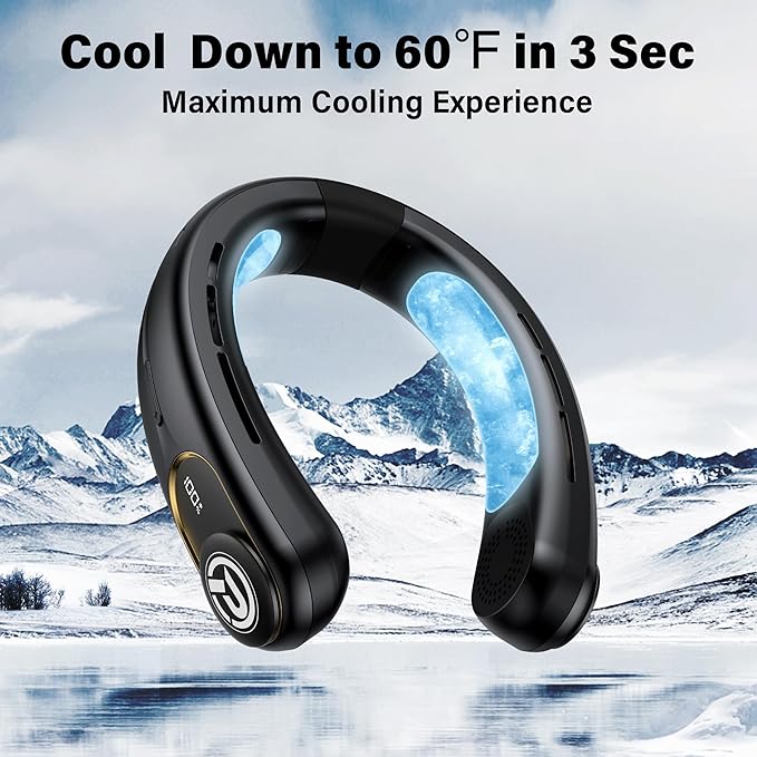 Neck Air Conditioner, 3-Speed Portable Neck Fan with Ice Cooler, 5000mAh Rechargeable Battery Operated Personal Air Conditioner, Hands-Free Bladeless Neck Fan for Sports Travel Outdoor Indoor