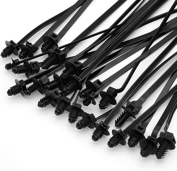 Semrien 60 Pcs Push Mount Cable Ties Assorted Sizes, Black Nylon Push Mount Zip Ties Wire Harness Clips, 6-Types Snap in Zip Ties Self Locking Automotive Wire Ties for Wire Tying, Automotive