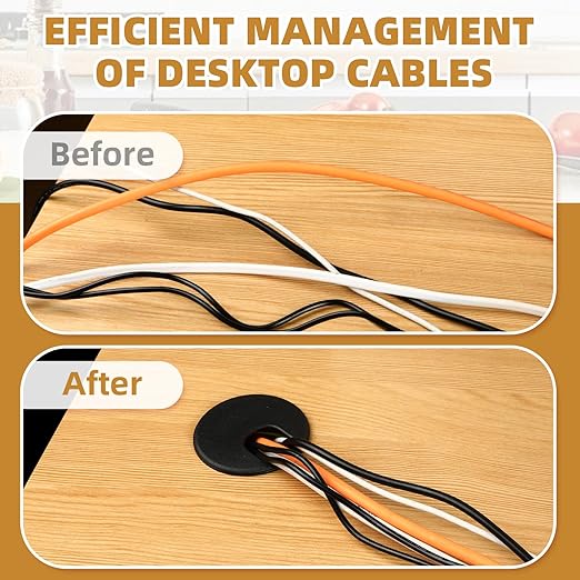 Desk Grommet 2 Inch (50 mm) 10 Pieces, Desk Hole Cover for Cables Black, ABS Plastic Grommet Hole Cover with Hole Saw for Wires Cables Through the Countertop by XIOGZAXI