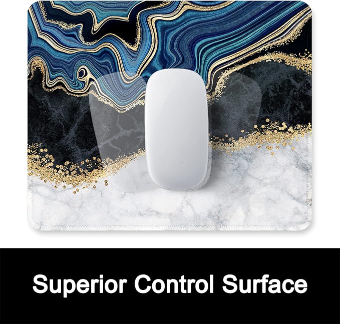 ITNRSIIET Mouse Pad with Stitched Edge Premium Textured Smooth Precise Operation Waterproof Washable Non-Slip Rubber Base Desktop Protection Mat, 10.2×8.3×0.12 inches, Abstract Art Marble