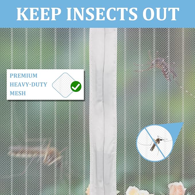 Amzjjle Magnetic Screen Door - Self Sealing, Heavy Duty, Hands Free Mesh Partition Keeps Bugs Out Let Breeze in- Pet and Kid Friendly - Keep Open Feature (White, Fit Door Size 48 x 80 Inch)