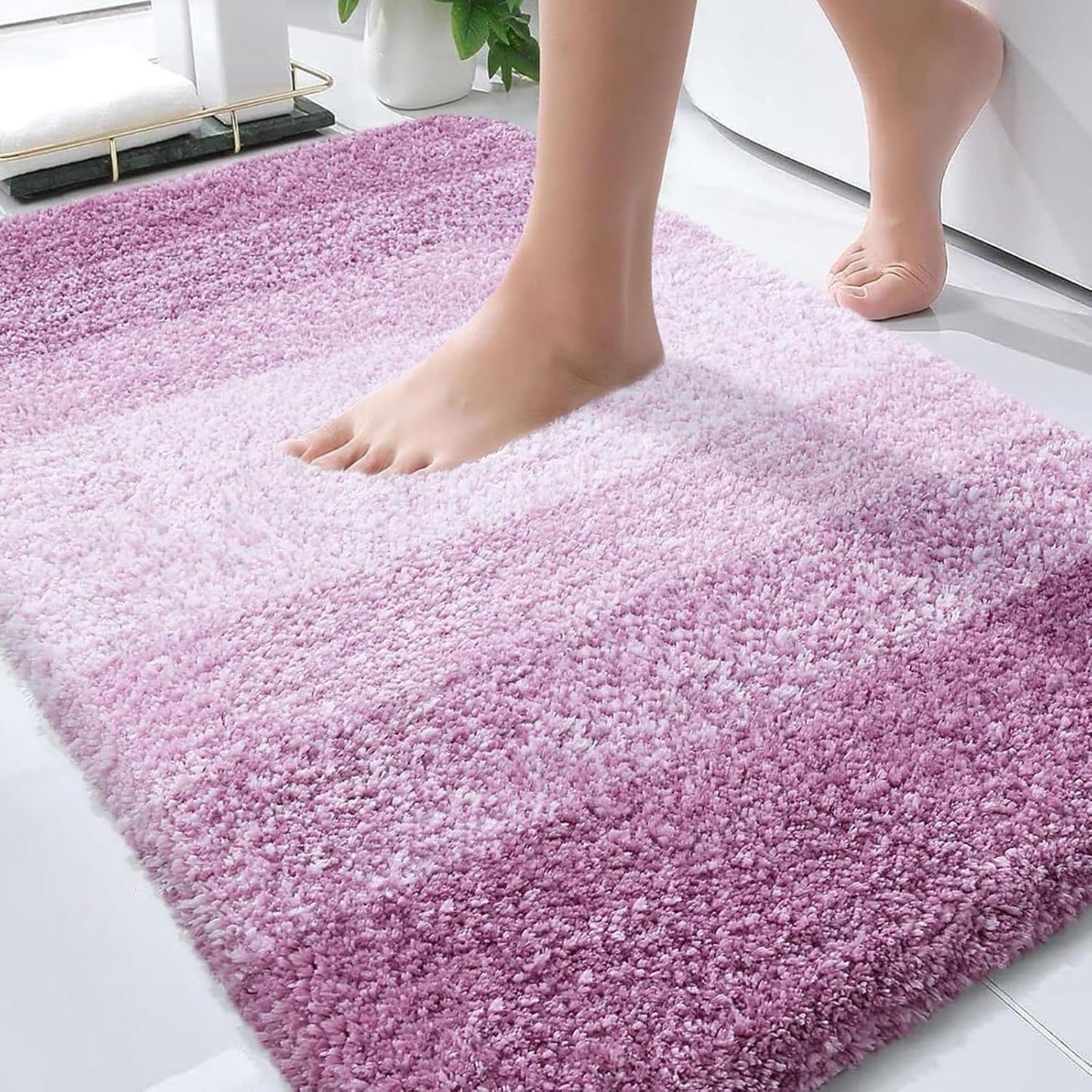 OLANLY Bathroom Rugs - Extra Soft Microfiber Mat with Rubber Backing | Quick Dry, Washable, 30x20, Pinkish-Purple