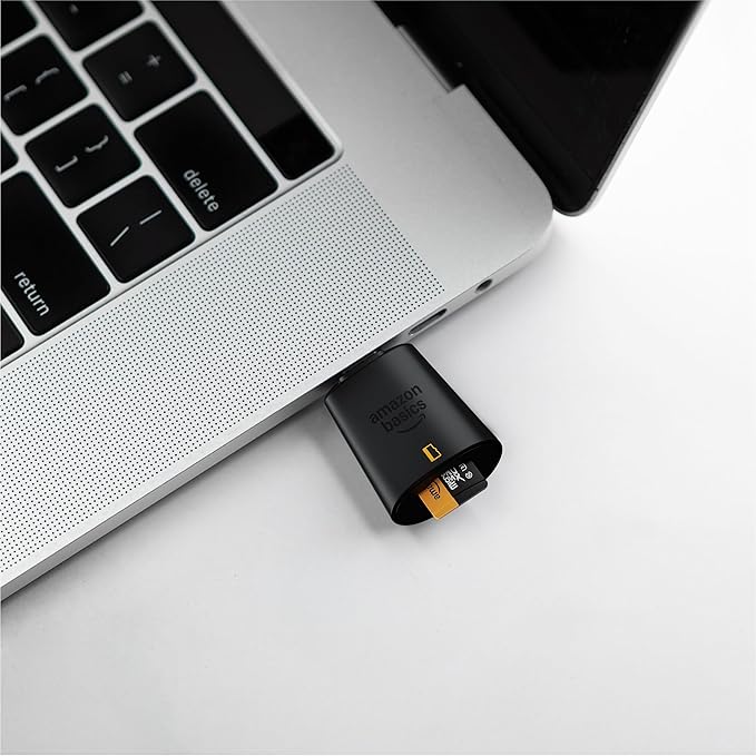 Amazon Basics Micro SD Card Reader USB-C 3.0, High Speed Data Transfer up to 200MB/s, Compatible with Smartphones, Tablets, Laptops