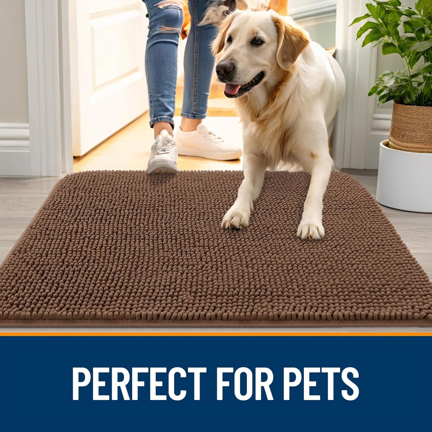 OLANLY Dog Door Mat - Absorbent Non-Slip Chenille Mat for Muddy Paws | 35x24 Mocha Indoor Carpet