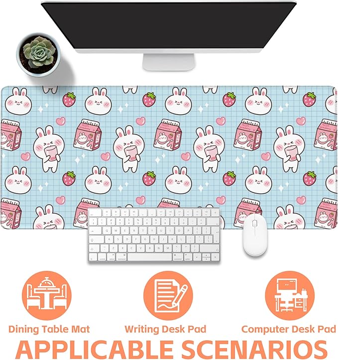 NIYLYNSYN Mouse Pad Large Milk Box with Rabbit Non-Slip Gaming Desk Mat with Stitched Edge Laptop Keyboard Desk Pad for Work Home Gaming (35.4 x 15.7 Inches)