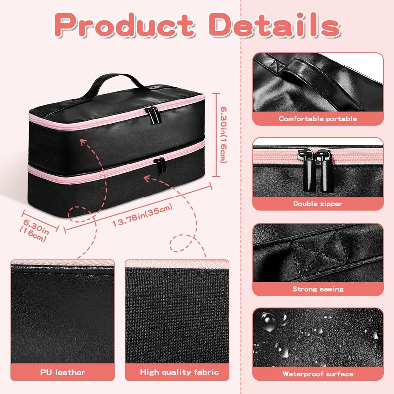 Jenlan Travel Carrying Case for Shark Flex Style, Waterproof PU Leather Double Layer Storage Case for Shark SpeedStyle Hair Dryer Attachments, Organizer Bag for Shark Flexstyle Airwrap Styler (Black)