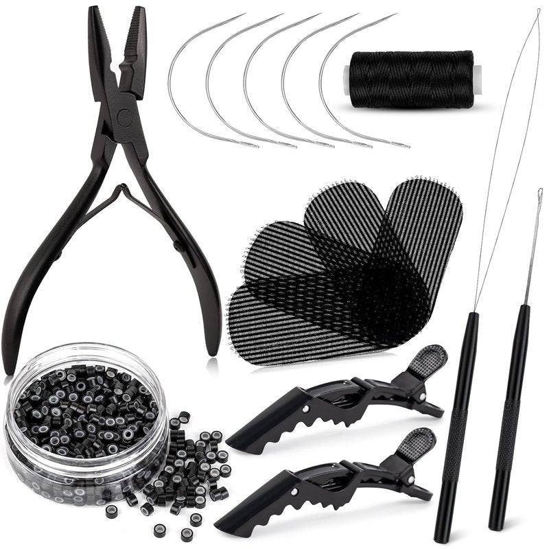 Hair Extension Tool Kit - Silicone Micro Beads, Stainless Steel Plier & Needle Hook for Easy Beading | Perfect for Cosplay & Styling