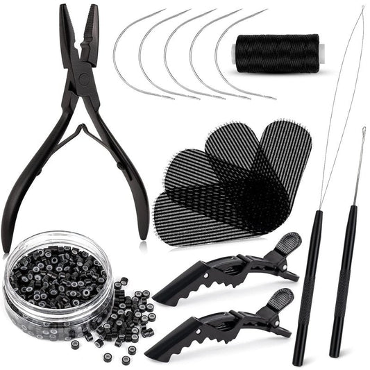 Hair Extension Tool Kit - Silicone Micro Beads, Stainless Steel Plier & Needle Hook for Easy Beading | Perfect for Cosplay & Styling