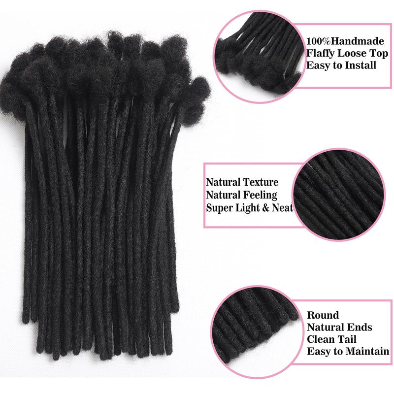 Fully Handmade Permanent Loc Extensions Human Hair 0.8 cm Width Dreadlock Extensions 10 Inch 20 Strands 100% Real Human Hair Locs For Men/Women/Kids