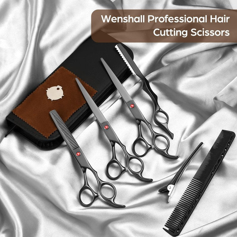 Wenshall Professional Hair Cutting Scissors Multifunctional 7.8 inch Straight / 7.0 inch Thinnin Shears Tools for Mother Father Friends' Christmas Gift, Black