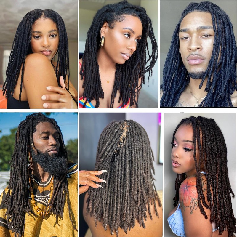 Coriario 0.4 cm Real Human Hair Dreadlock Extensions 8 inch 30 Strands Full Handmade Permanent Loc Extensions Human Hair Natural Black Dreads Extensions for Men Women Kids