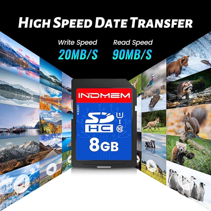 INDMEM SD Card 8GB, 8 Packs Class 10 8GB Flash Memory Card MLC Standard Secure Digital Cards Camera Card