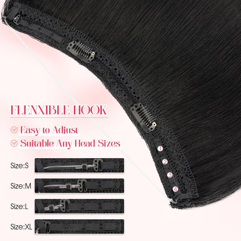 Rich Choices 100% Real Human Halo Hair Extensions for Women Remy Halo Extension Invisible Wire Hairpiece Clip in One Piece Hairpiece Upgrade Adds Weight 65g 12 Inch #01 Jet Black