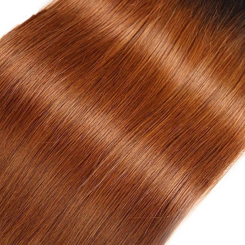Light Brown Straight Bundles Human Hair T1B/30 Ombre Bundles Double Weft Brazilian Human Hair Sew-In Weave Extensions 10 12 14 Inch（Black Ombre Light Brown）