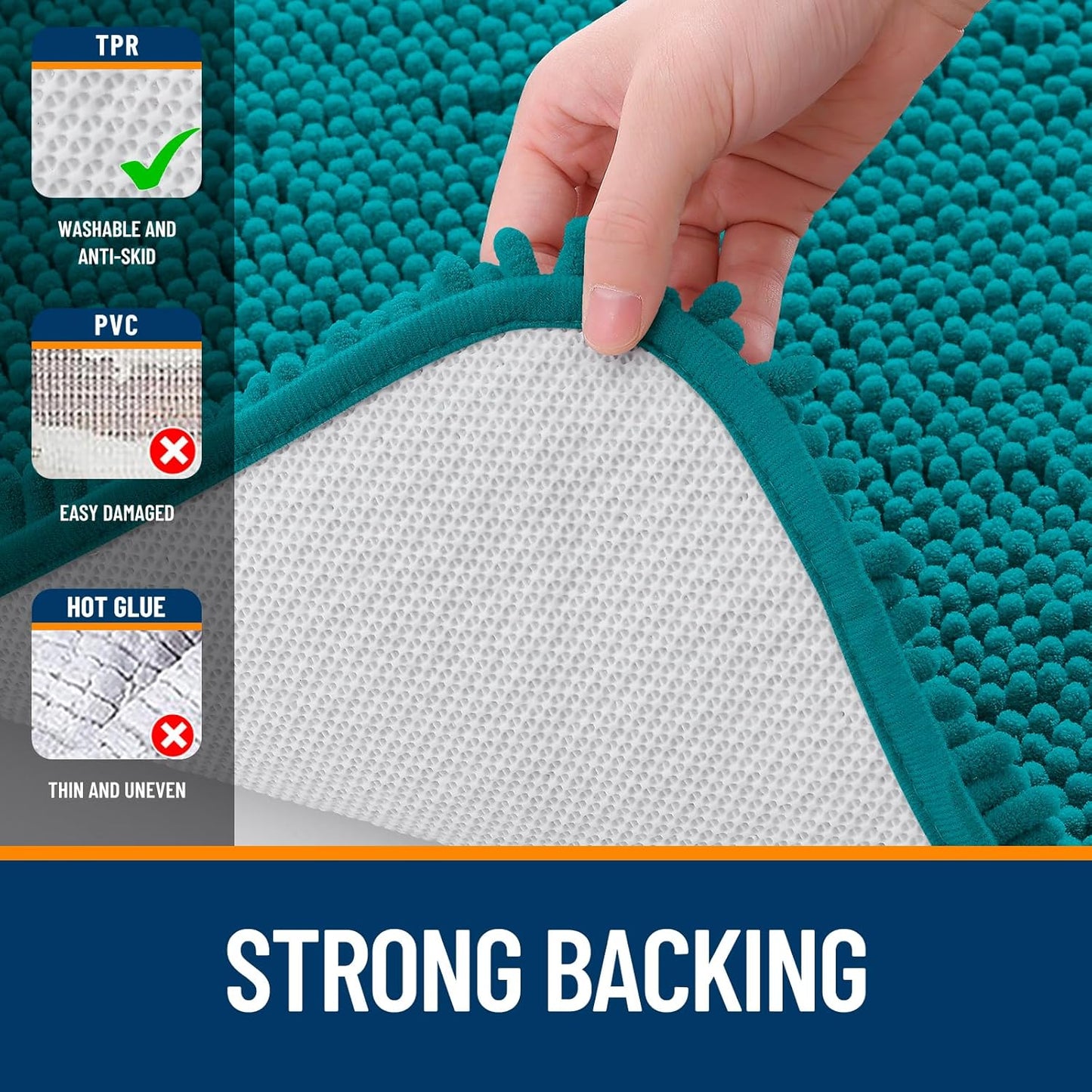 OLANLY Bathroom Runner Rugs - Soft Absorbent Chenille Mats with Rubber Backing | 59x24 Inches, Deep Lake Color