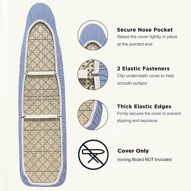 UniSimp Ironing Board Cover and Pad 18"x54" Extra Thick Natural Cotton, Scorch and Stain Resistant Iron Board Cover, Extra Large Iron Board Cover with Fasteners Heavy Duty Heatproof Elastic Edge Blue