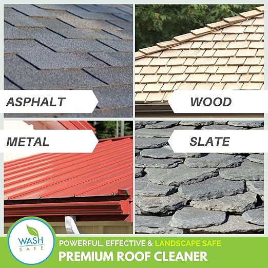 Wash Safeâ¢ ROOF WASH Eco-Safe and Organic Roof Cleaner, 3 lb. | Clear, Bleach-Free Concentrate | Clean Up to 3,000 sq. ft. of Asphalt, Wood, Slate and Ceramic Shingles or Tiles