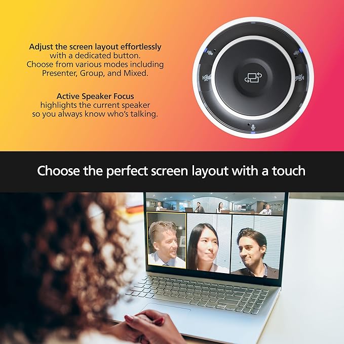 RICOH Meeting 360-360° Conference Room Camera - AI-Powered - Active Speaker Focus - USB-C Bus Powered - Zoom Certified - Works with Microsoft Teams, Google Meet, Cisco Webex