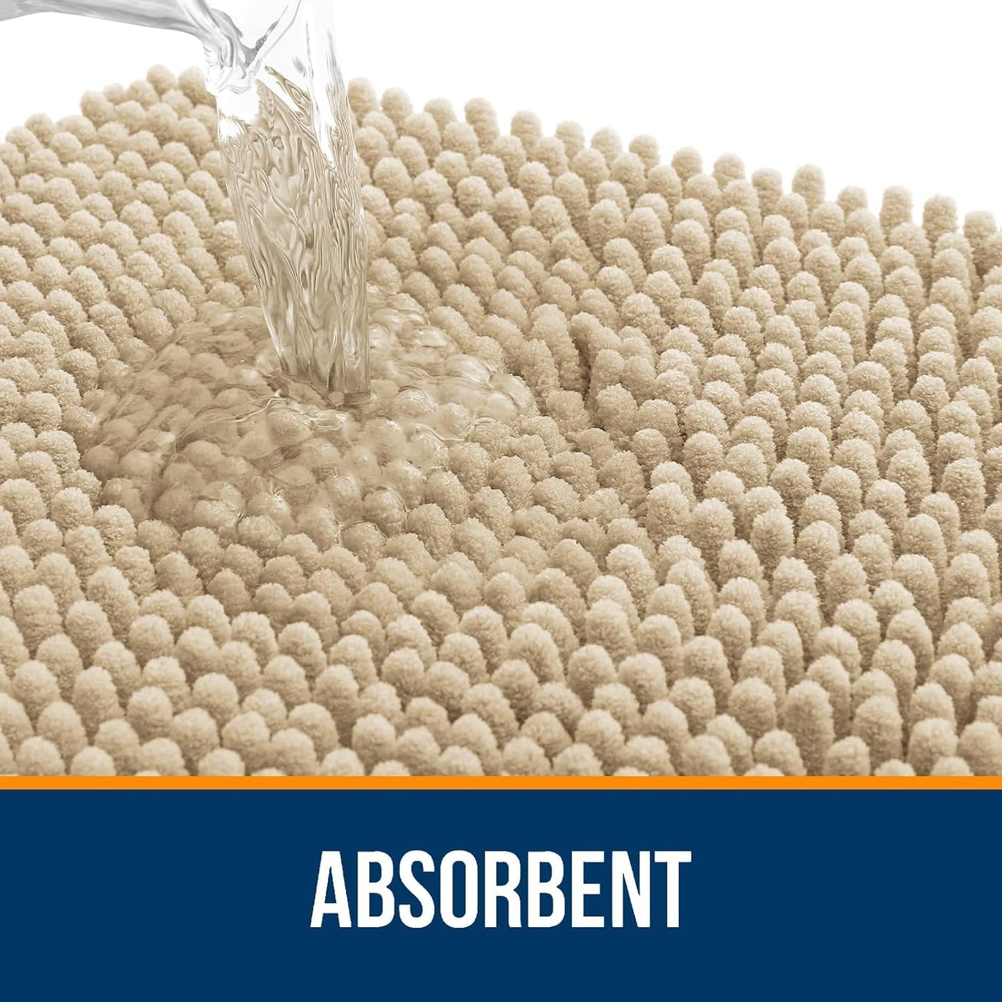 OLANLY U-Shaped Toilet Rug - Extra Soft Absorbent Chenille Bath Mat | 24x24 Inches, Beige, Non-Slip