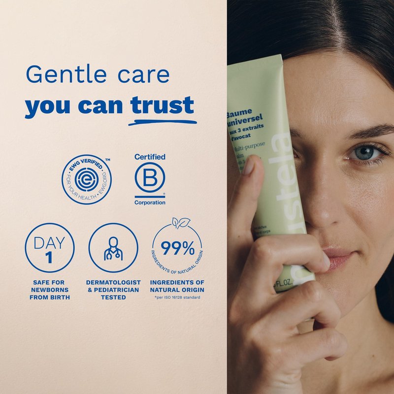 Mustela Multi-purpose Balm with 3 Avocado Extracts - Natural Cream Moisturizer for Face, Lip, Hand, Body & Dry Areas - For Baby, Kid & Adult - EWG Verified, Fragrance-Free & Vegan - 2.53 fl. oz.