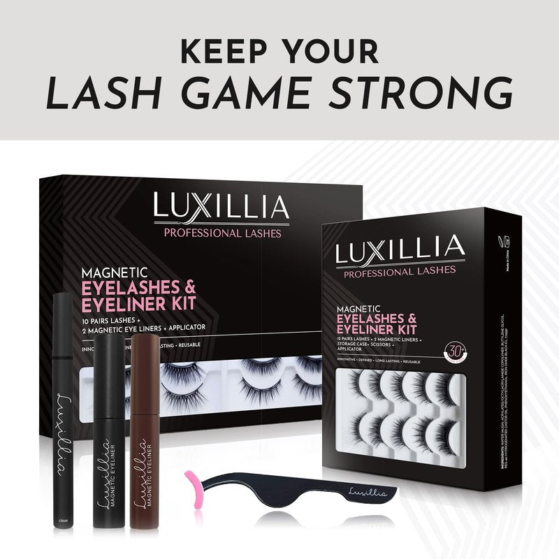 Luxillia 10-Piece Magnetic Eyelashes with Applicator & Magnetic Eyeliner Kit – Reusable Natural Magnetic Lashes – Easy Apply Lash Kit for Beginners – Waterproof, Short & Dramatic Looks
