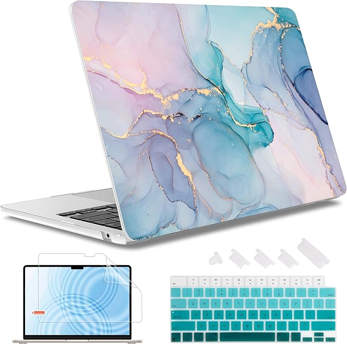 May Chen Case for MacBook Air 13/13.6 inch M5 A3449 M4 A3240 M3 A3113 M2 A2681, 2026 2025 2024-2022, Plastic Hard Shell with Keyboard Cover & Screec Protector, Gentle Marble
